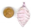 1 45x23mm Pink with Silver Foil Lampwork Leaf Pendant